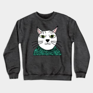 Portrait of Aqua Sweater Cat Crewneck Sweatshirt